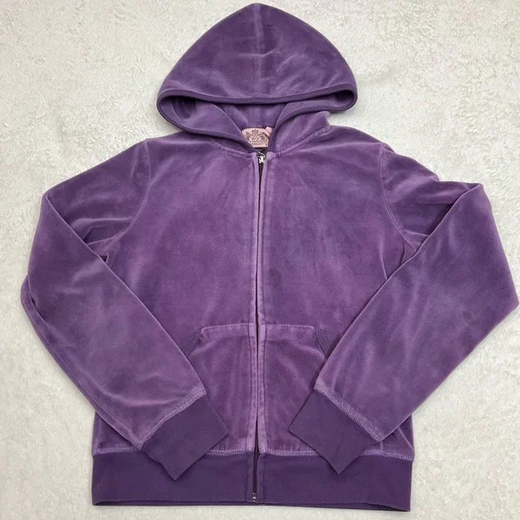 🔥4/$15🔥 JUICY COUTURE ‘Queen of Stuff’ Purple Velour Hoodie Full Zip Sweatshirt - Picture 2 of 10